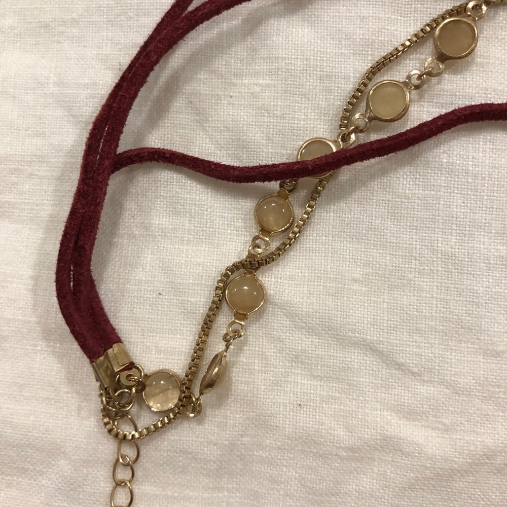 Red choker necklace free people and opal studs